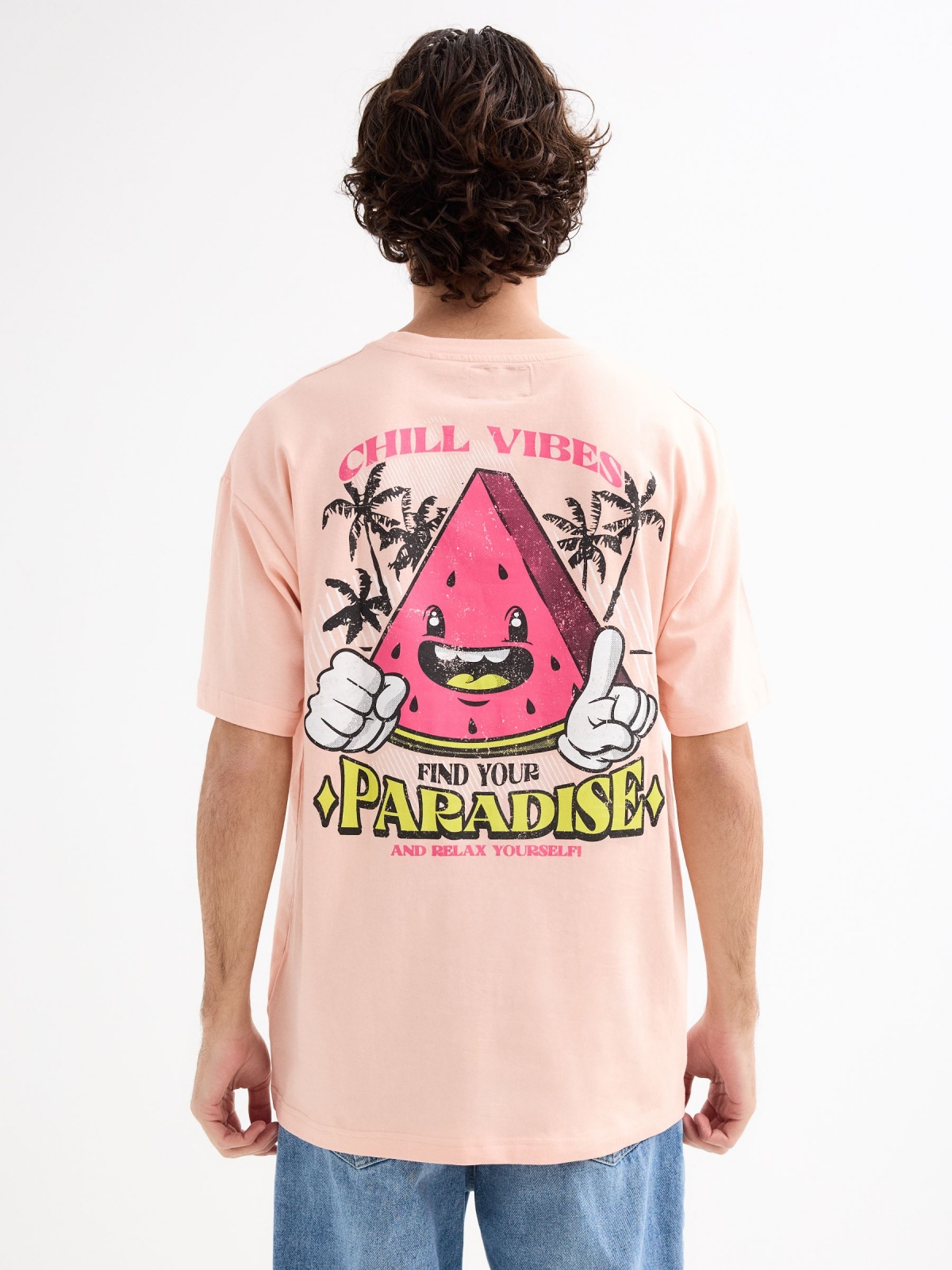 Short sleeve watermelon t-shirt peach middle back view