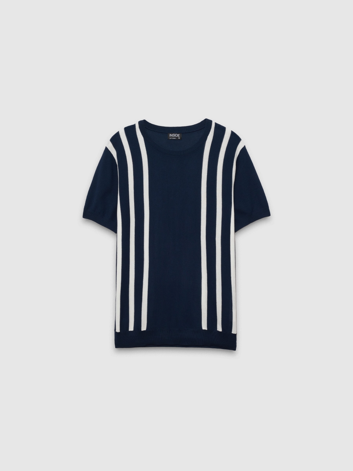  Short sleeve striped knit t-shirt navy front view