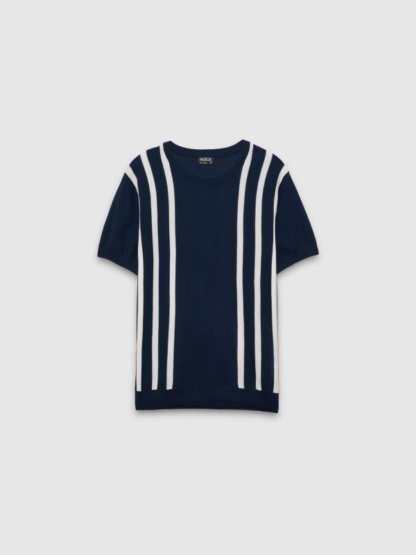  Short sleeve striped knit t-shirt navy front view