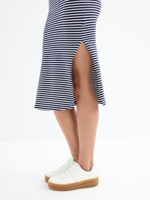 Striped midi dress navy detail view