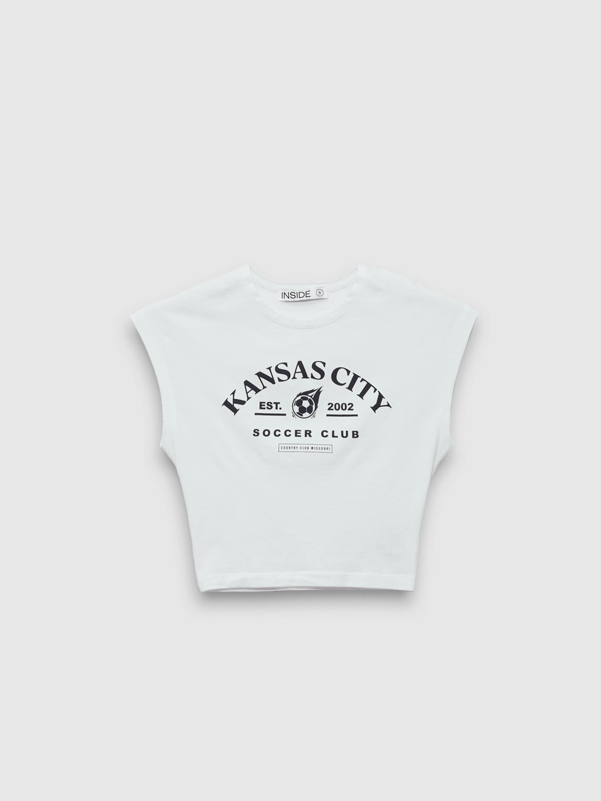  Camiseta crop sin mangas Kansas blanco vista frontal