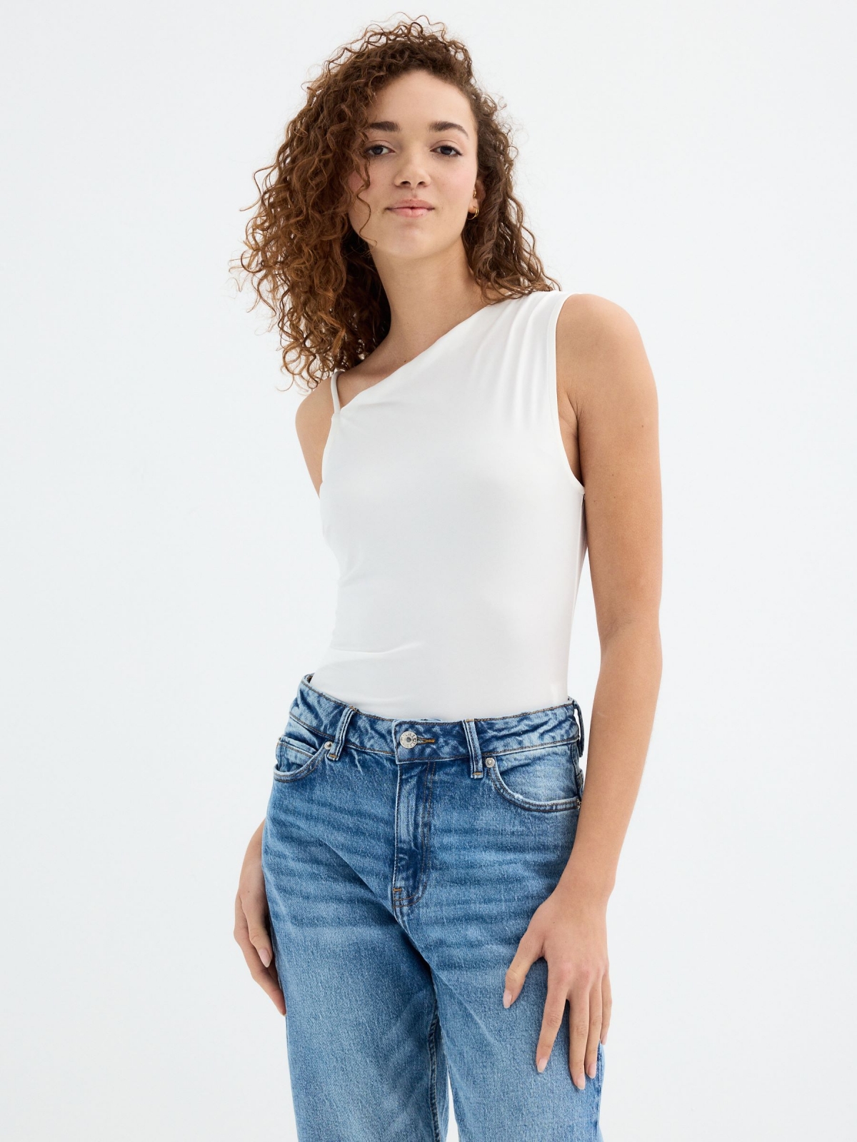 Ruched asymmetric top white middle front view