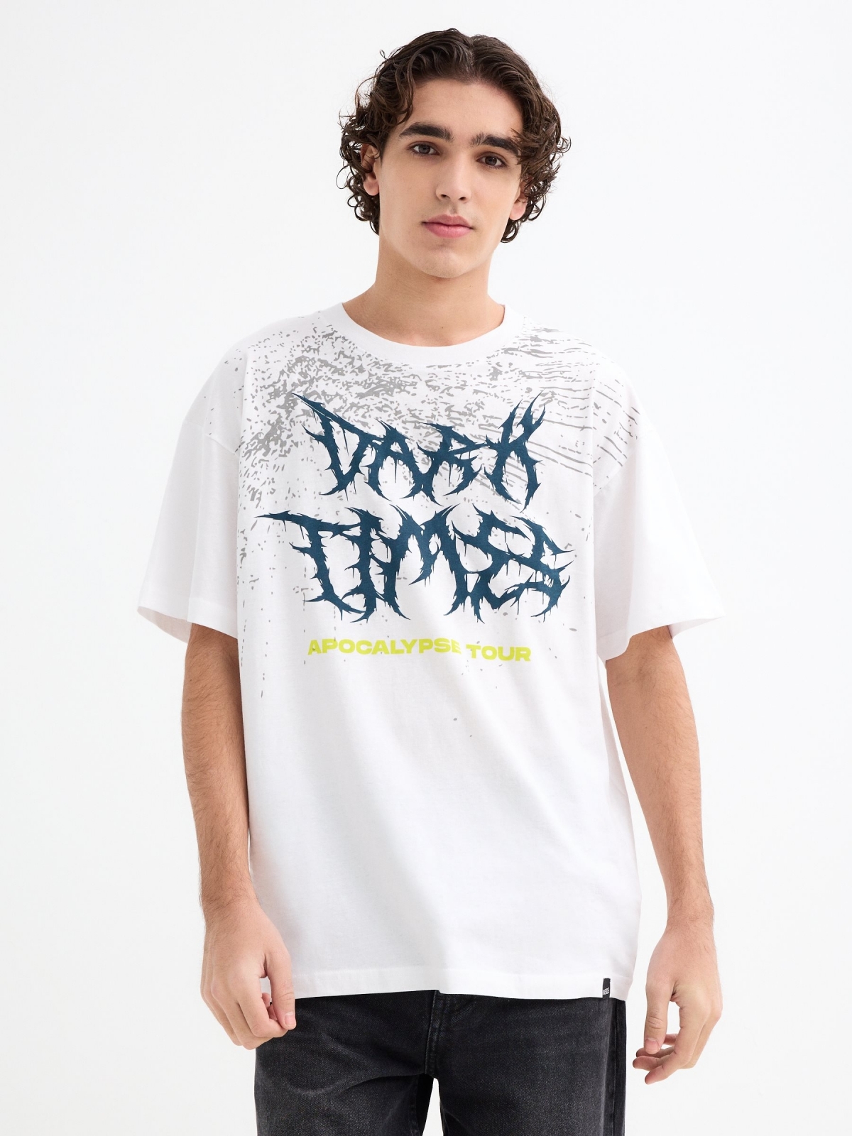 Camiseta manga corta Dark Times blanco vista media frontal