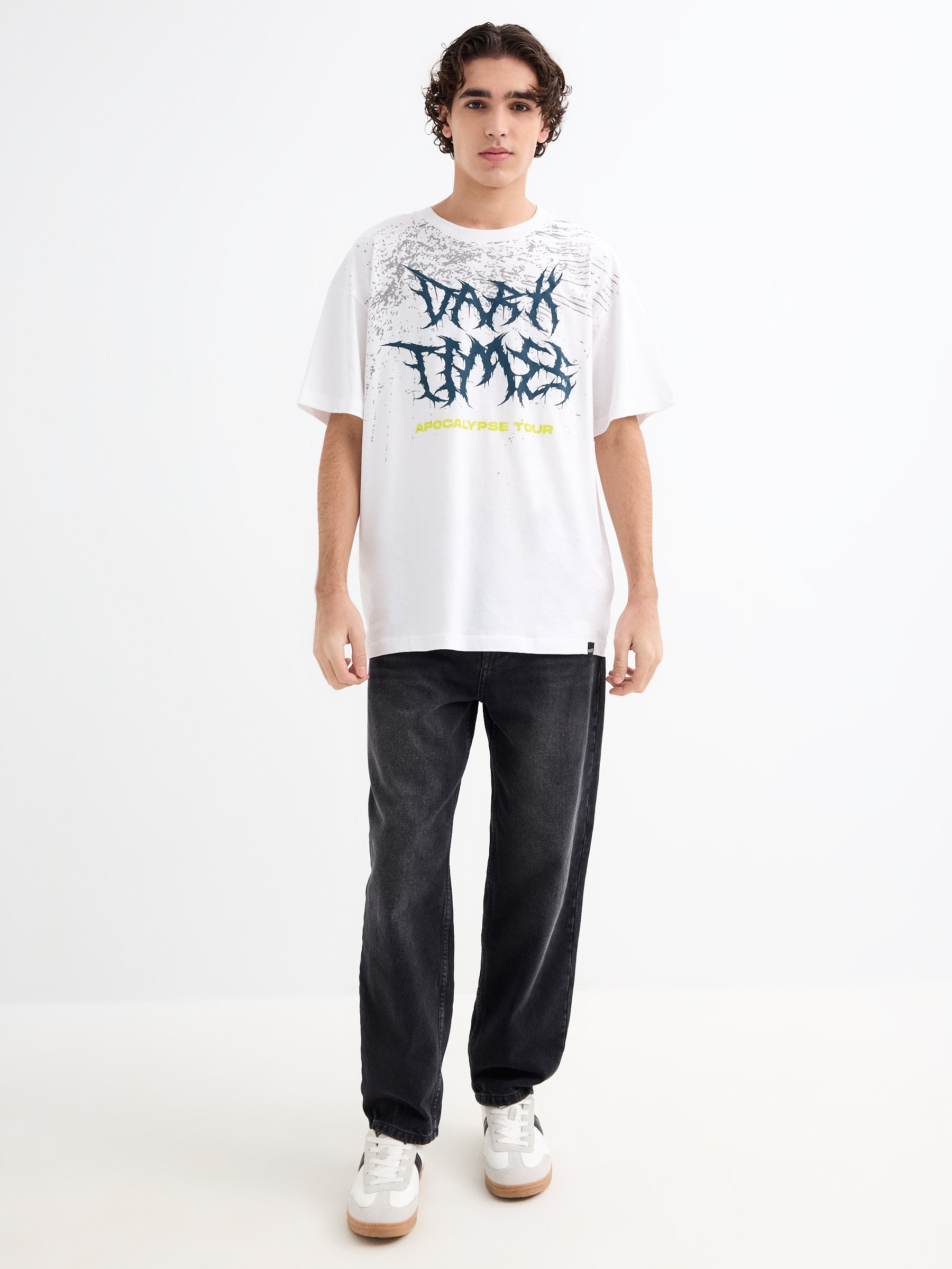 Camiseta manga corta Dark Times blanco vista media frontal