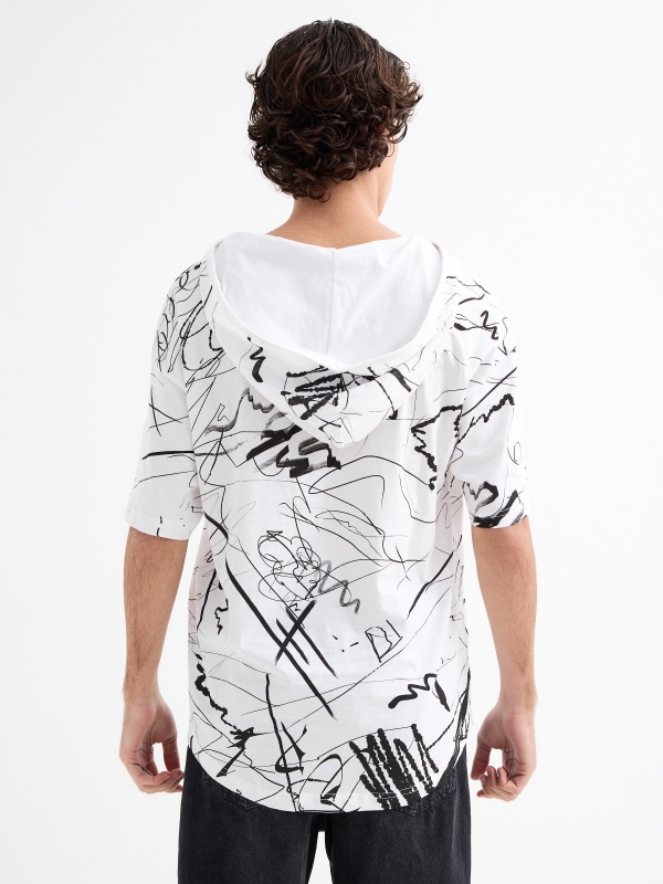 Short-sleeve hooded brushstroke t-shirt white middle back view