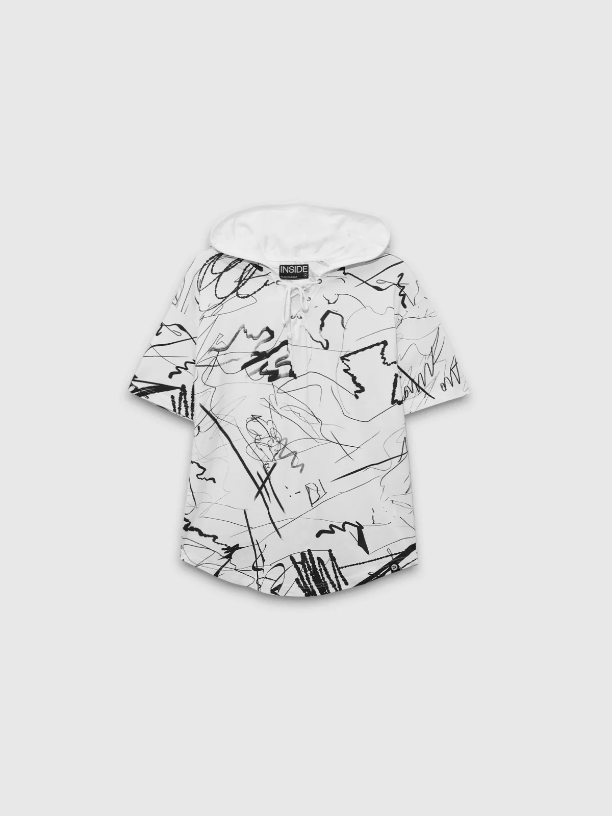  Camiseta de manga curta com capuz pinceladas branco vista frontal