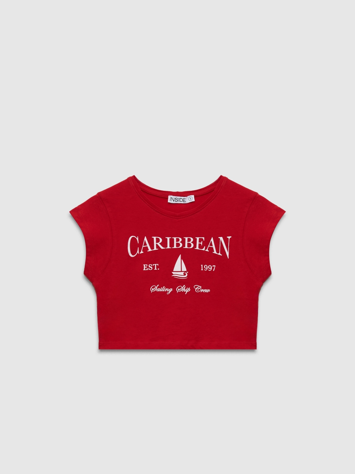  Camiseta manga curta cropped Caribbean carmim vista frontal