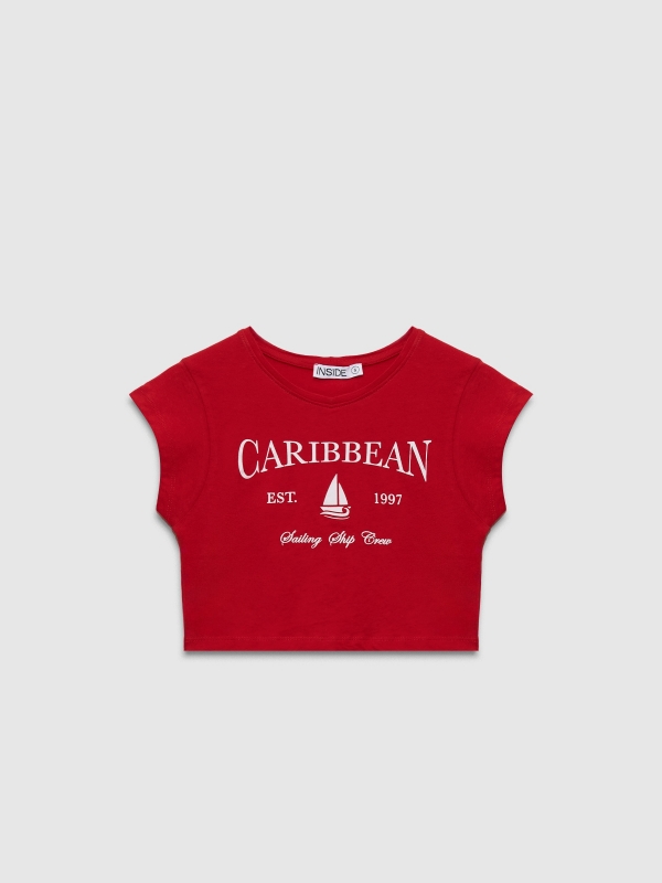  Short sleeve crop top Caribbean carmine front view