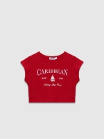 %Pto% Camiseta manga corta crop Caribbean carmín vista frontal