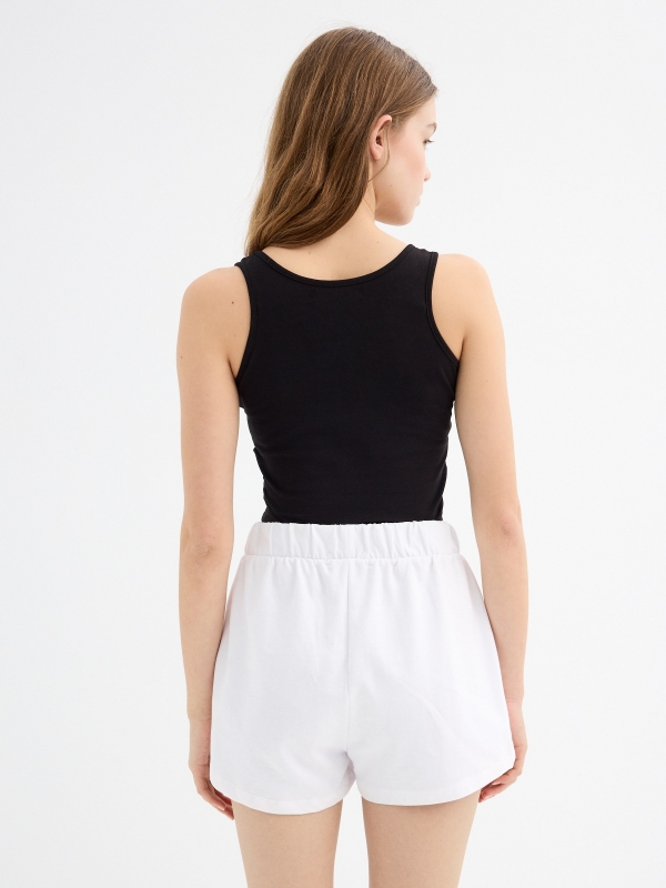 Elastic waist shorts with pockets white middle back view