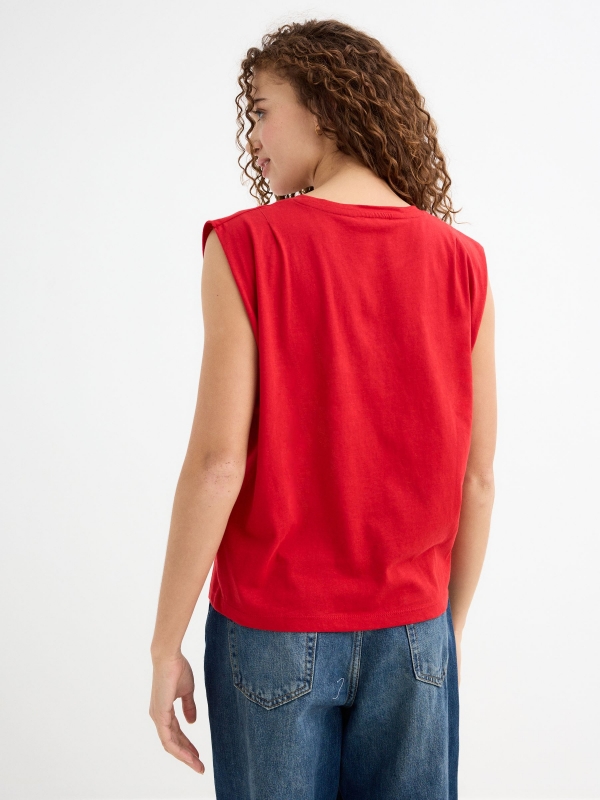 Sleeveless printed shirt carmine middle back view