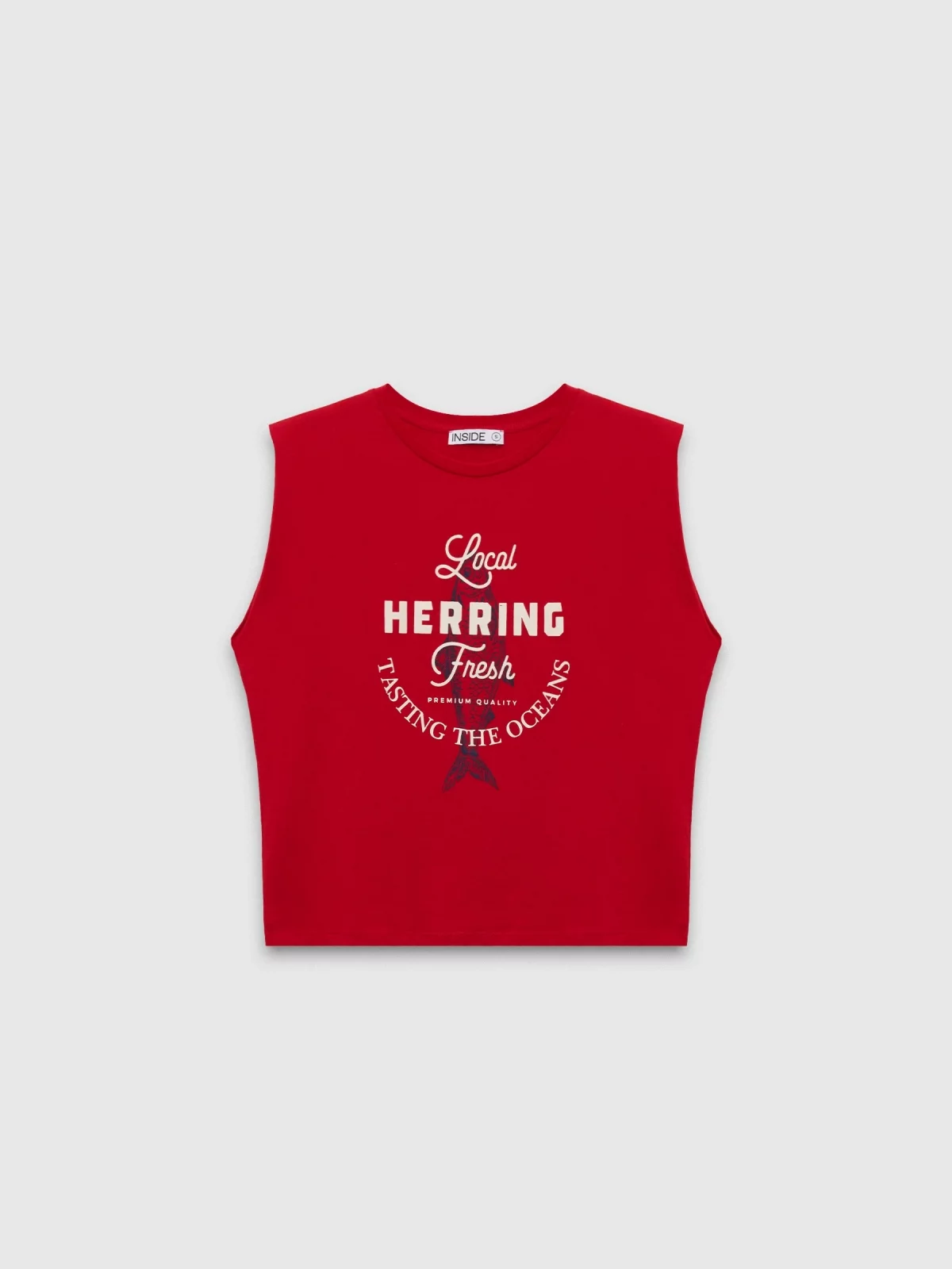  Sleeveless printed shirt carmine front view