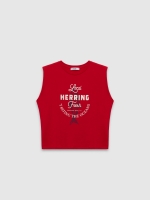 %Pto% Sleeveless printed shirt carmine front view