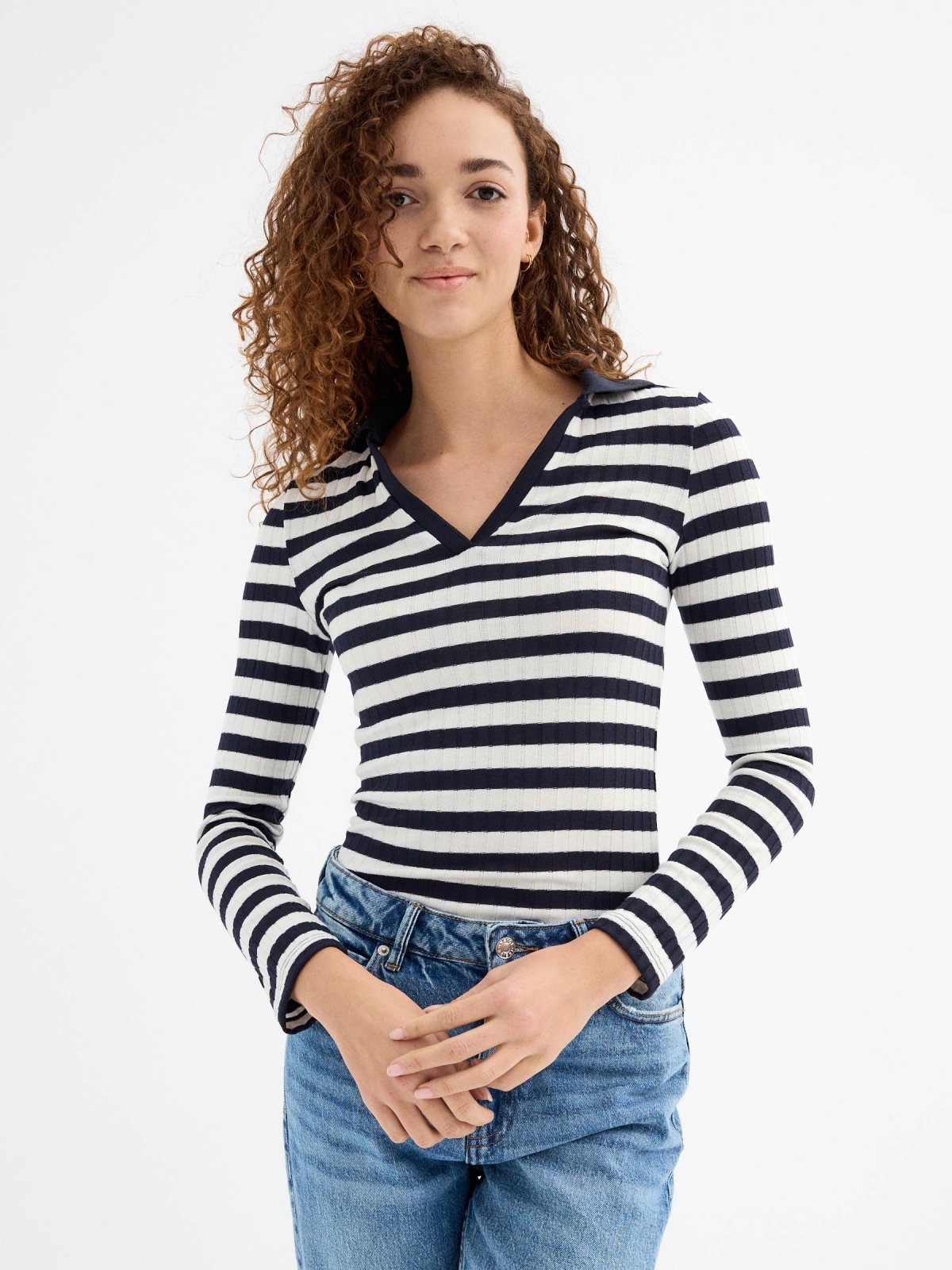 Ribbed long sleeve striped t-shirt