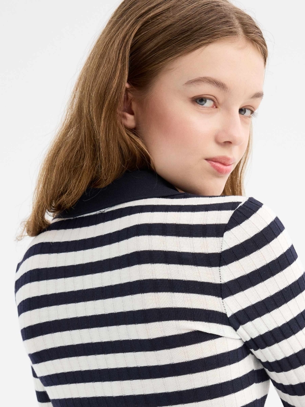 Ribbed long sleeve striped t-shirt navy detail view