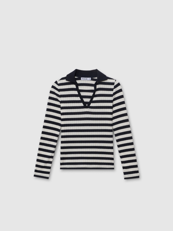  Ribbed long sleeve striped t-shirt navy front view