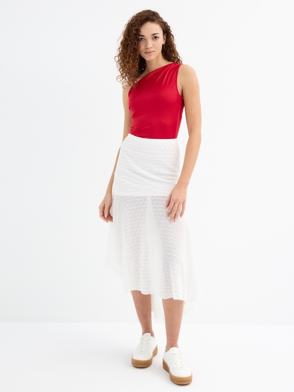 Asymmetric midi skirt white middle front view