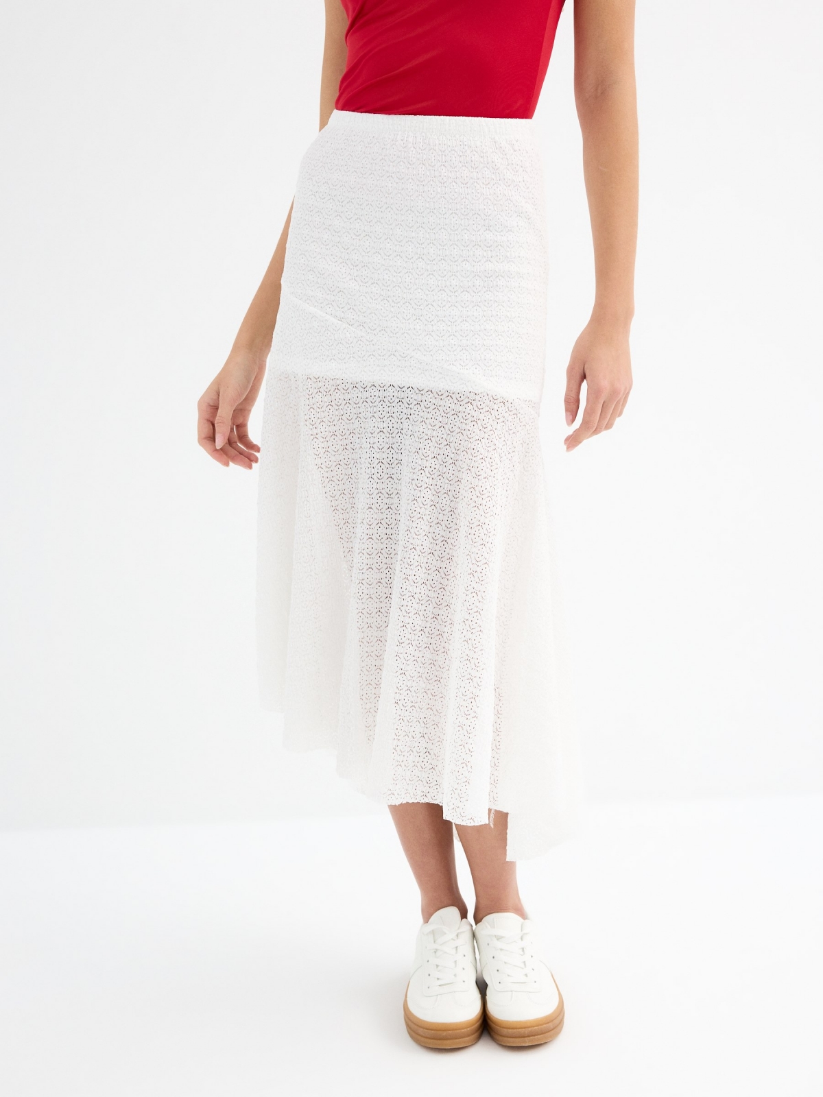 Asymmetric midi skirt white middle back view