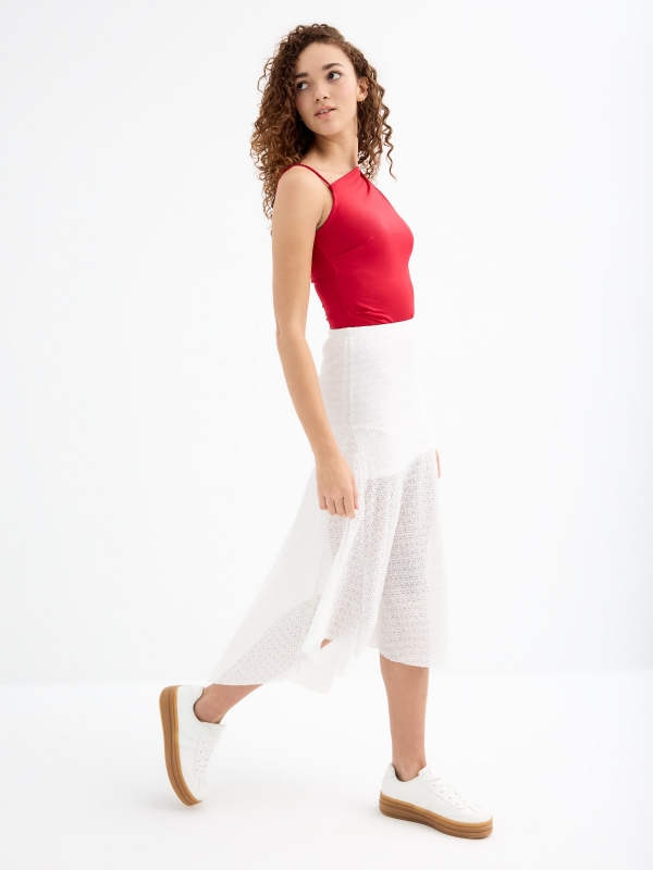 Asymmetric midi skirt white back detail view