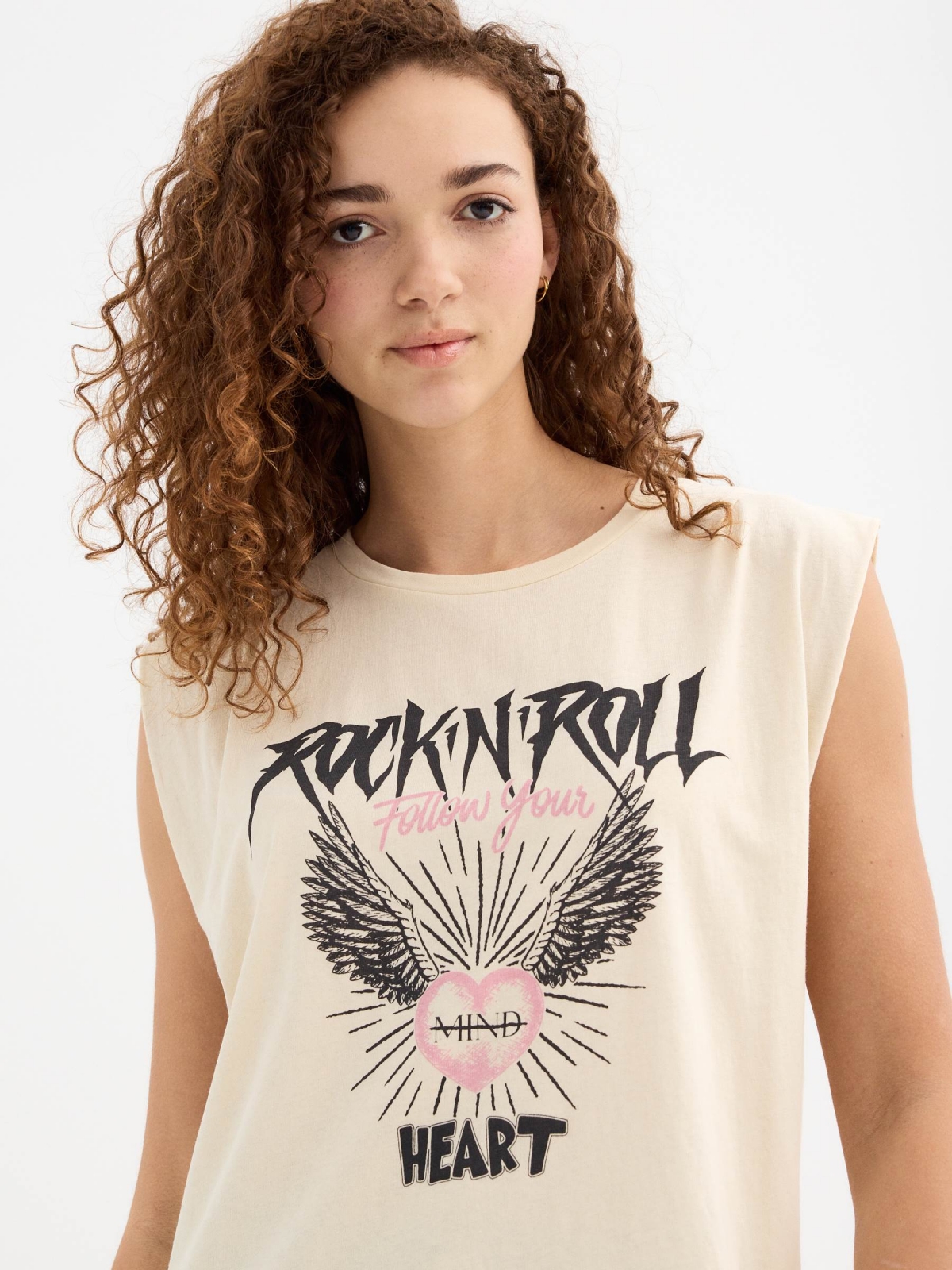 Camiseta sem mangas Rock and Roll areia vista detalhe