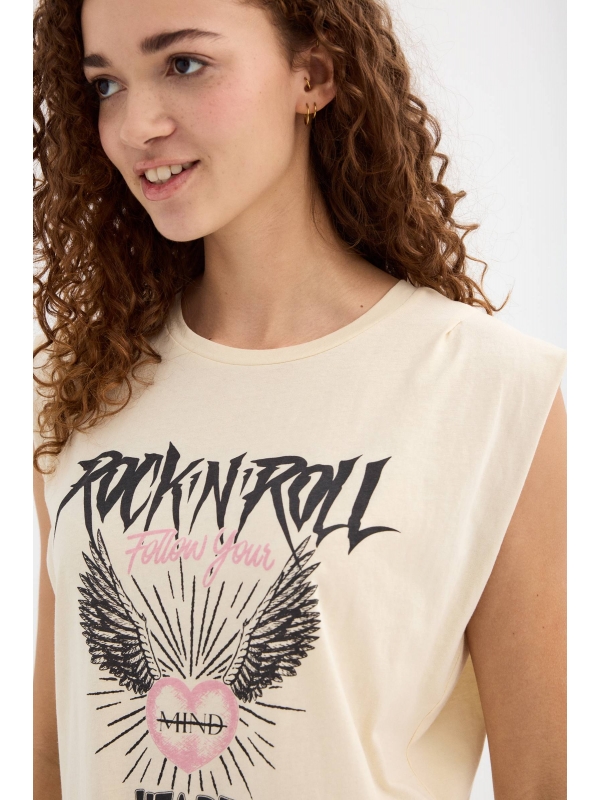 Camiseta sem mangas Rock and Roll areia vista detalhe