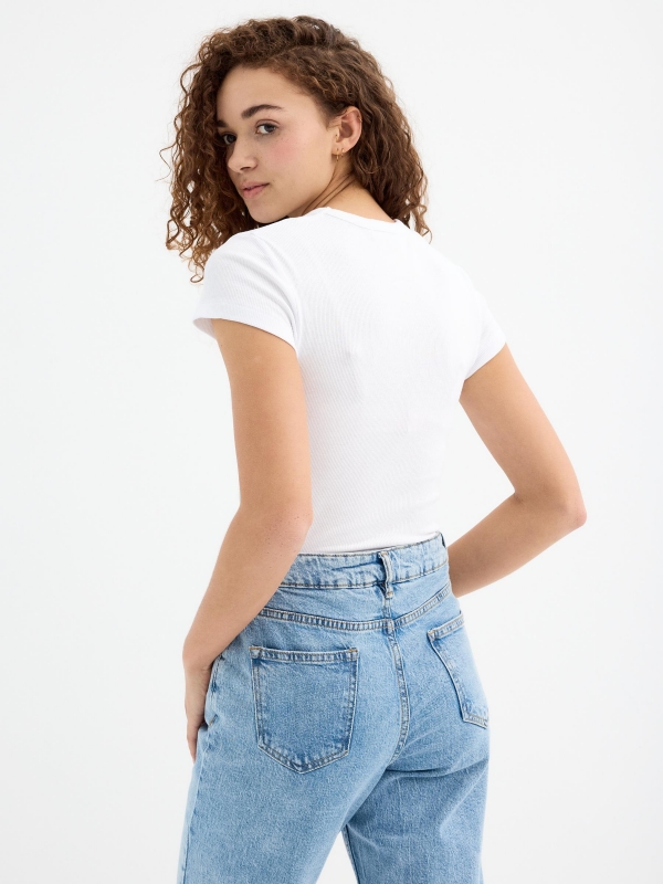 Short sleeve crop top True Love white middle back view