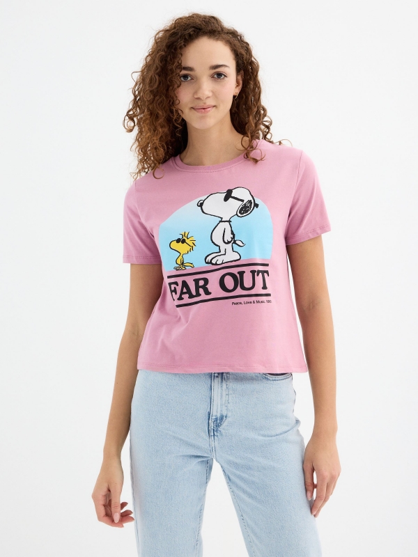 Short sleeve Far Out t-shirt pastel purple middle front view