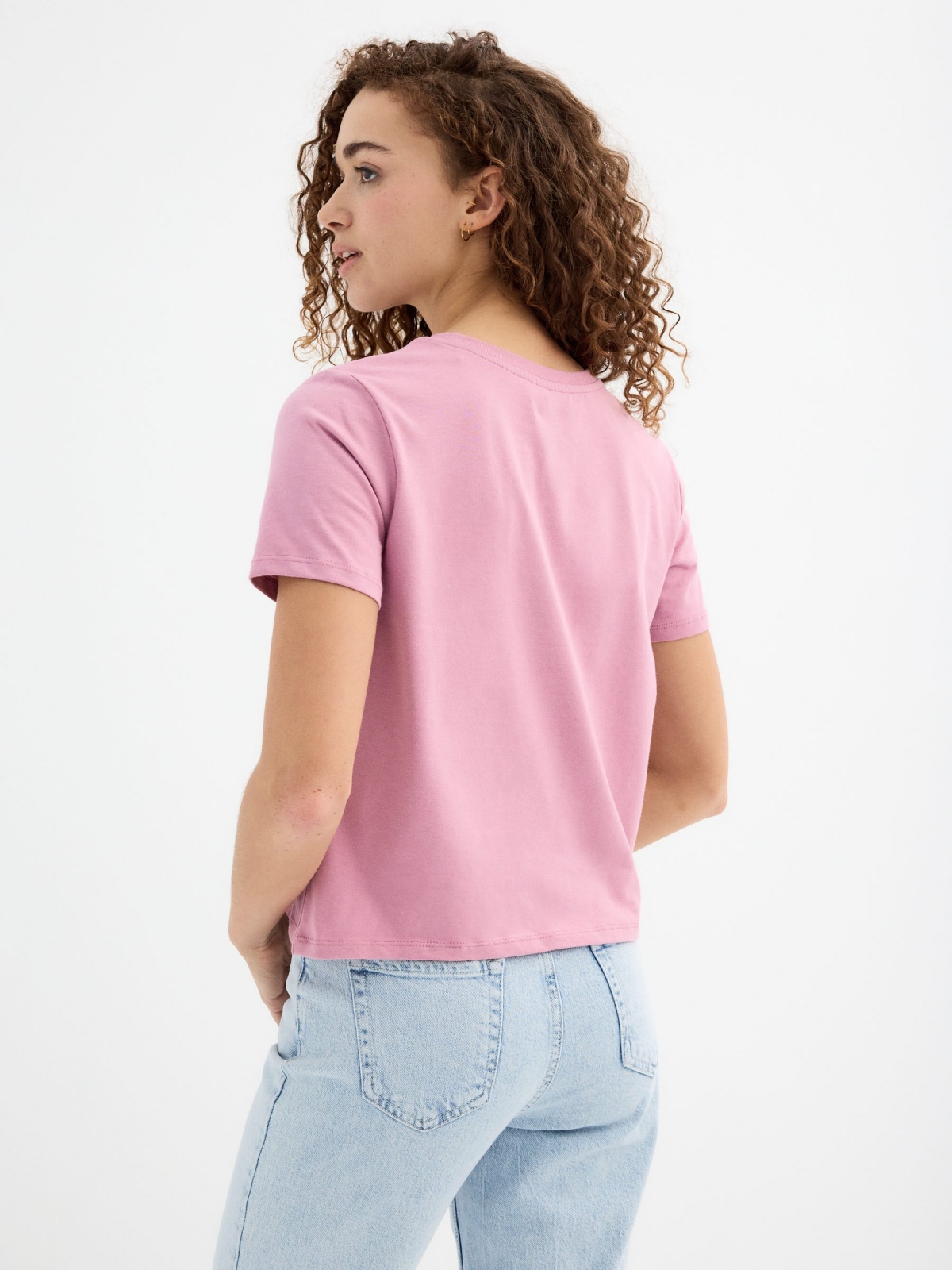 Short sleeve Far Out t-shirt pastel purple middle back view