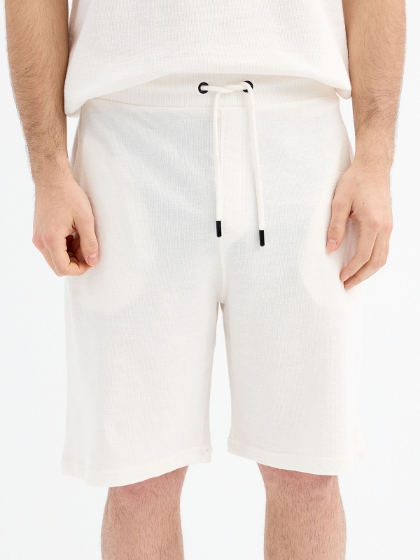 Jersey fabric bermuda shorts off white front detail view