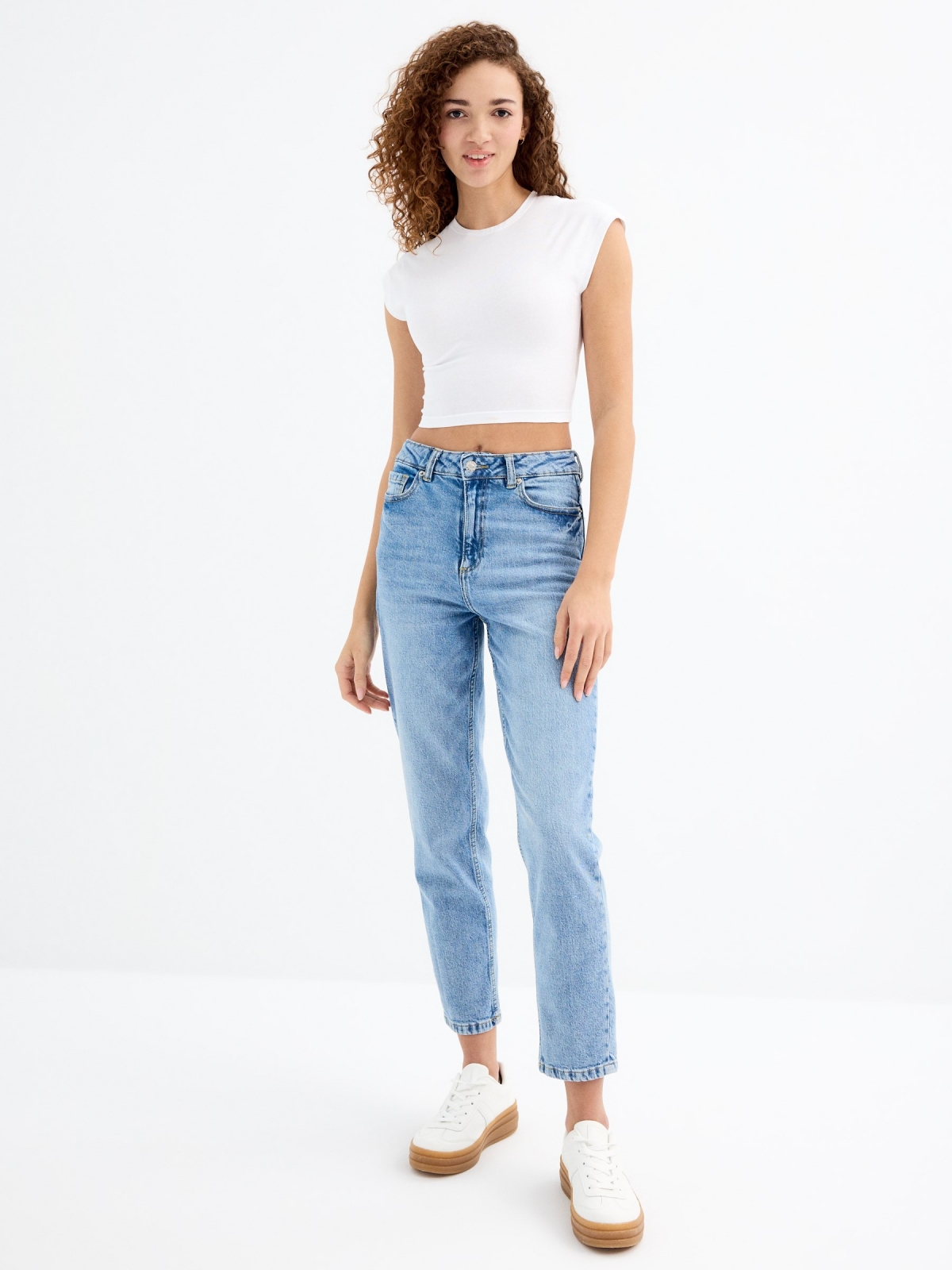 Dark blue mom jeans dark blue general front view