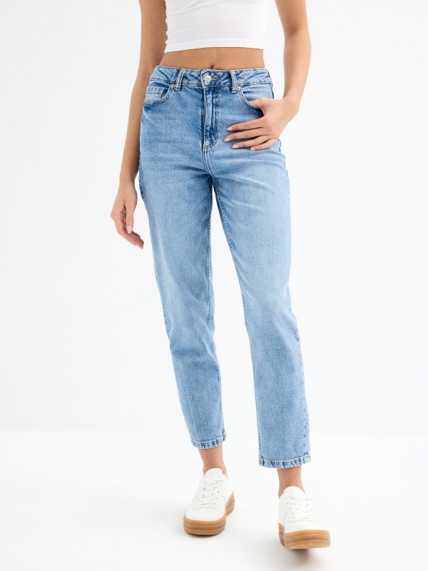 Dark blue mom jeans dark blue middle front view