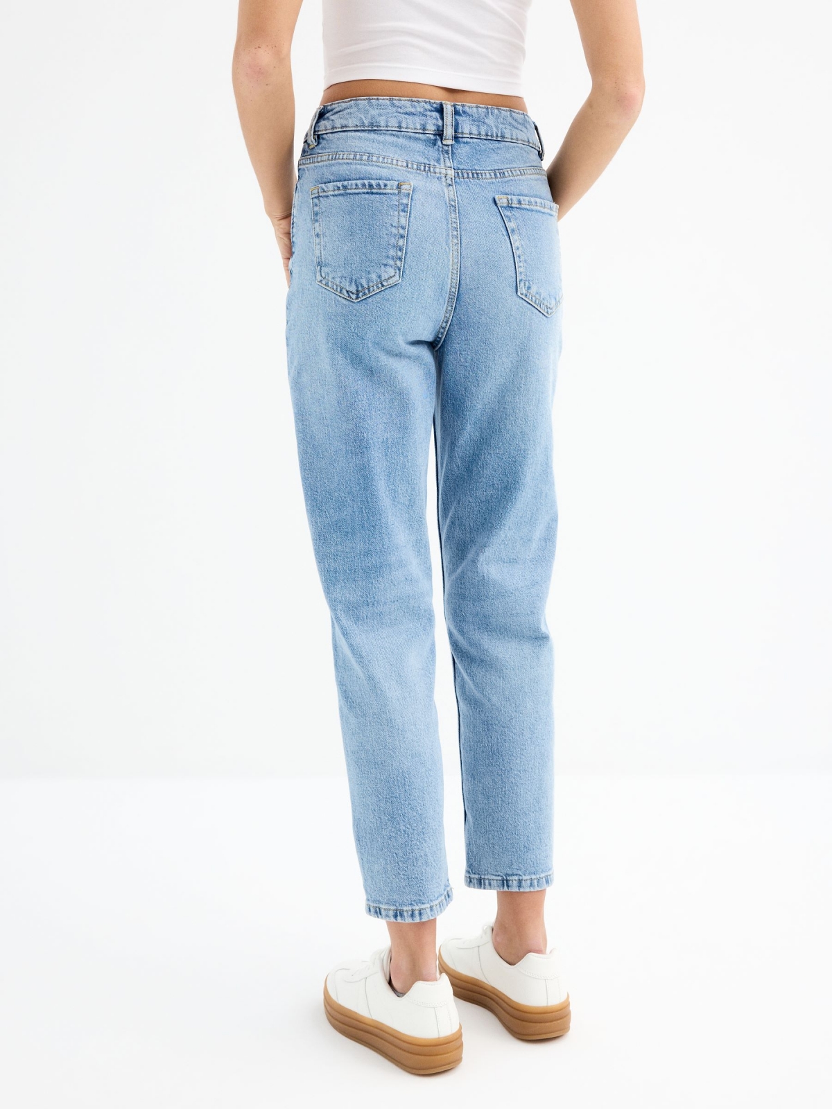 Dark blue mom jeans dark blue middle back view