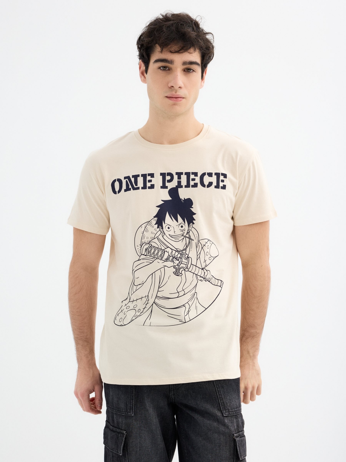 Camiseta de manga curta One Piece areia vista meia frontal