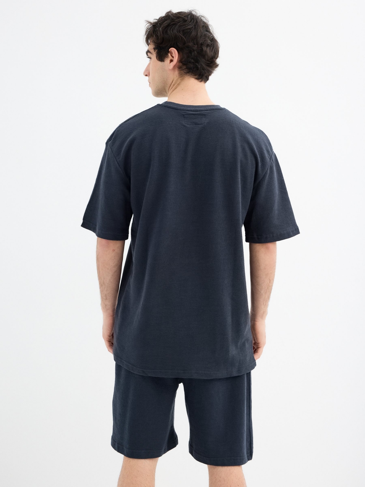 Short sleeve jersey fabric t-shirt navy middle back view