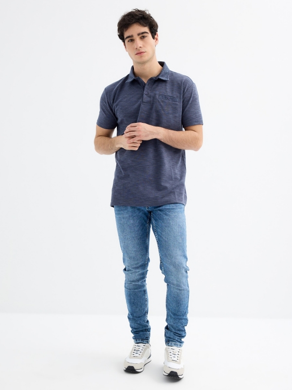 Short sleeve polo with button pocket navy general front view