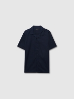 %Pto% Camisa de manga curta lisa azul marinho vista frontal