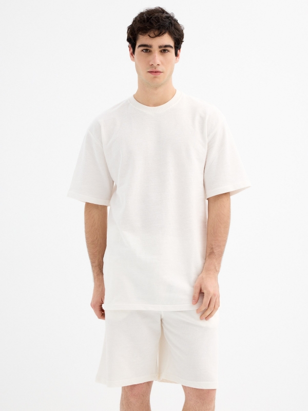 Short sleeve jersey fabric t-shirt off white middle front view