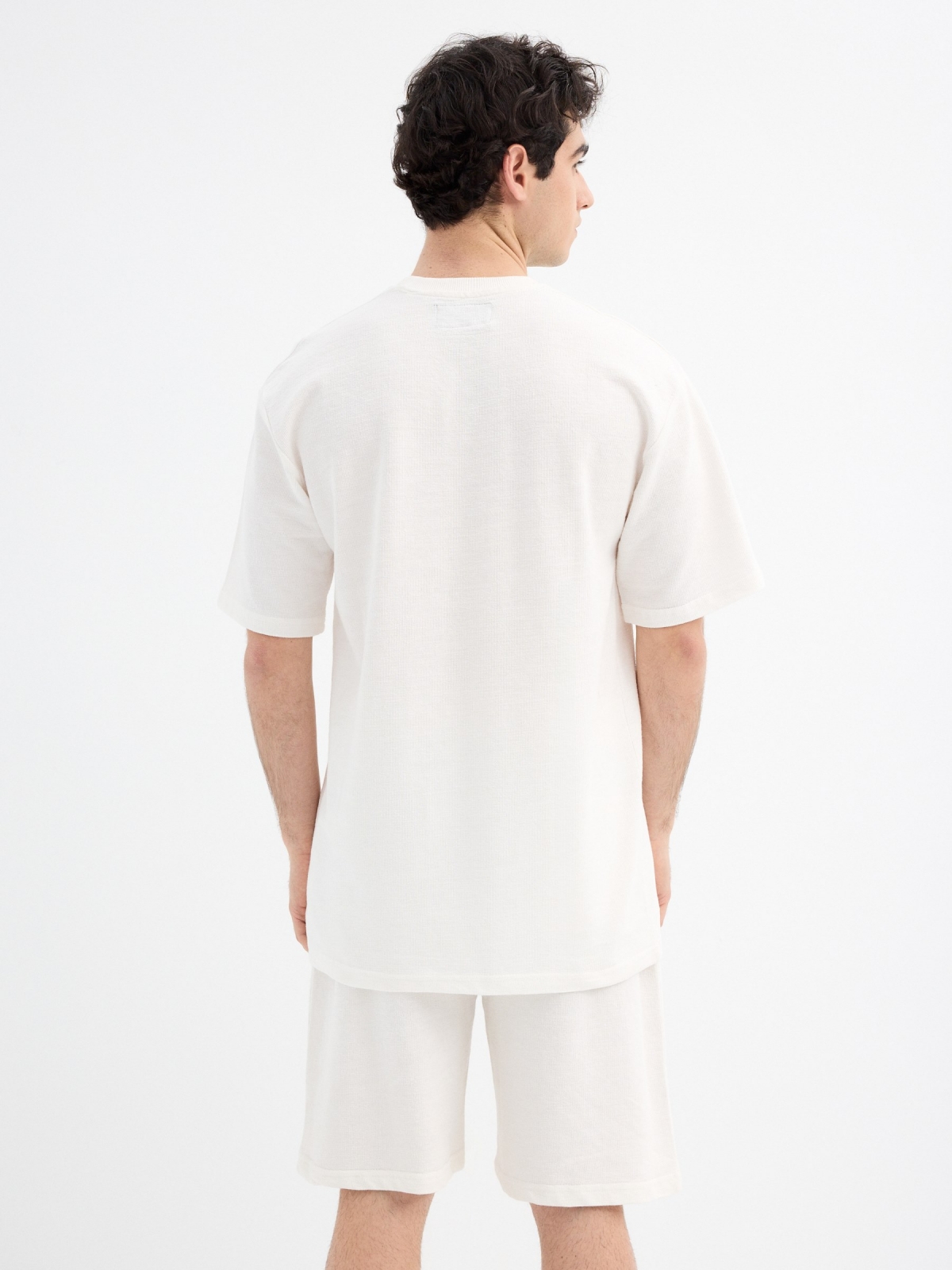 Short sleeve jersey fabric t-shirt off white middle back view