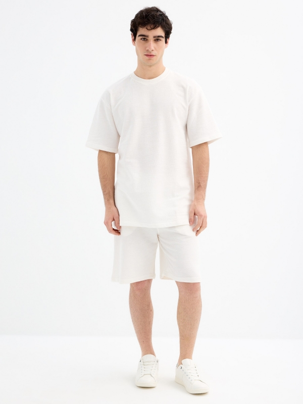 Short sleeve jersey fabric t-shirt off white general front view