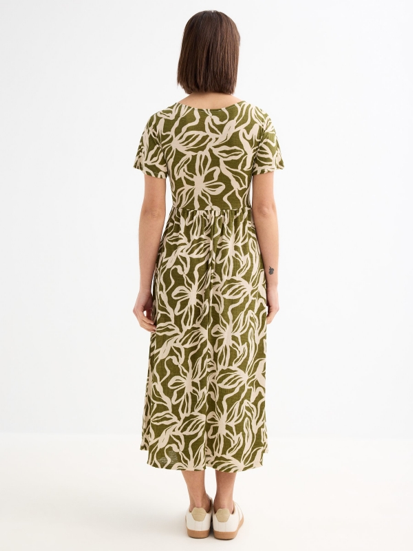 Printed midi dress green three-quarter back view