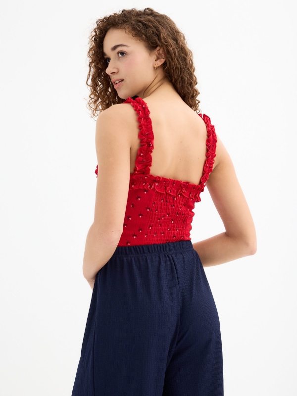 Ribbed tank top deep red middle back view