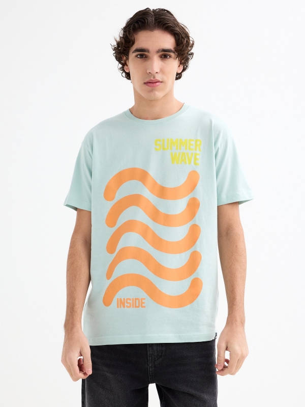 Short sleeve t-shirt Summer Wave green middle front view