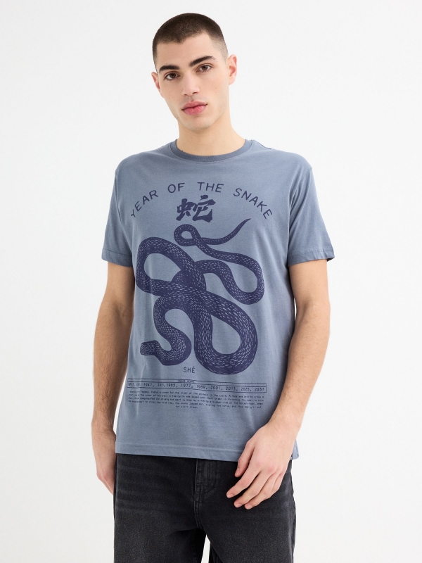 Short sleeve Snake t-shirt blue middle front view