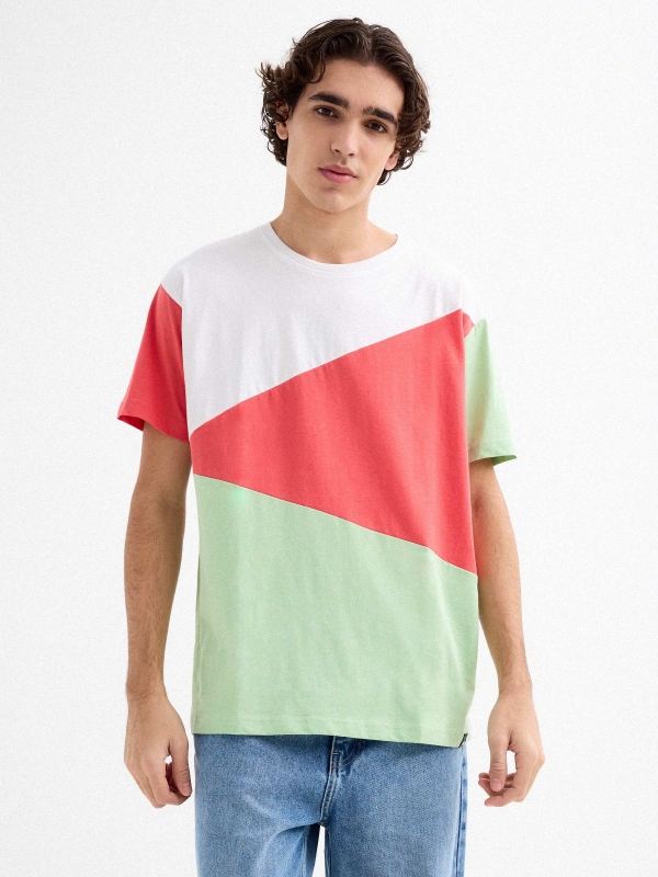 Short sleeve color block t-shirt white middle front view