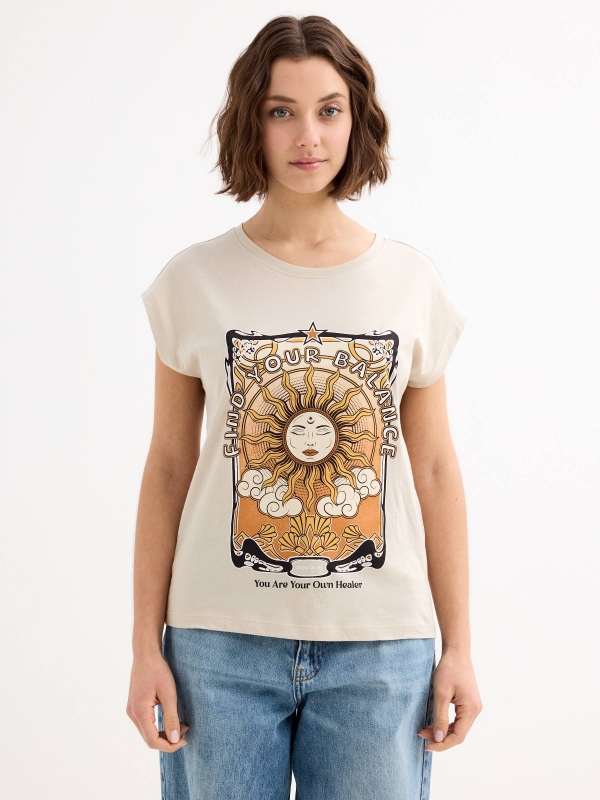 Short sleeve t-shirt Find Your Balance taupe middle front view