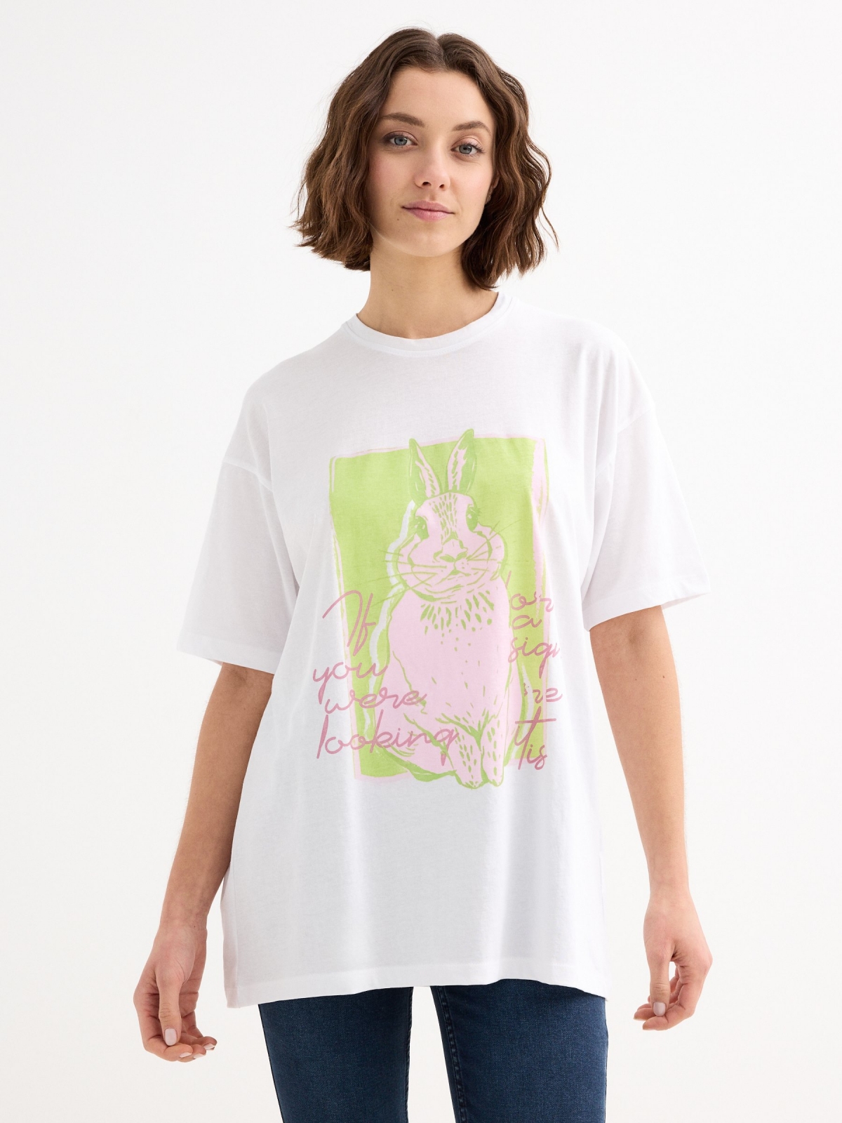 Camiseta manga corta Rabbit blanco vista media frontal