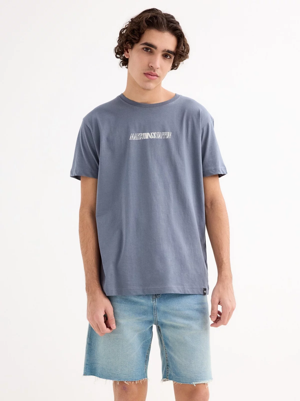 Short sleeve t-shirt Make Things Happen blue middle front view