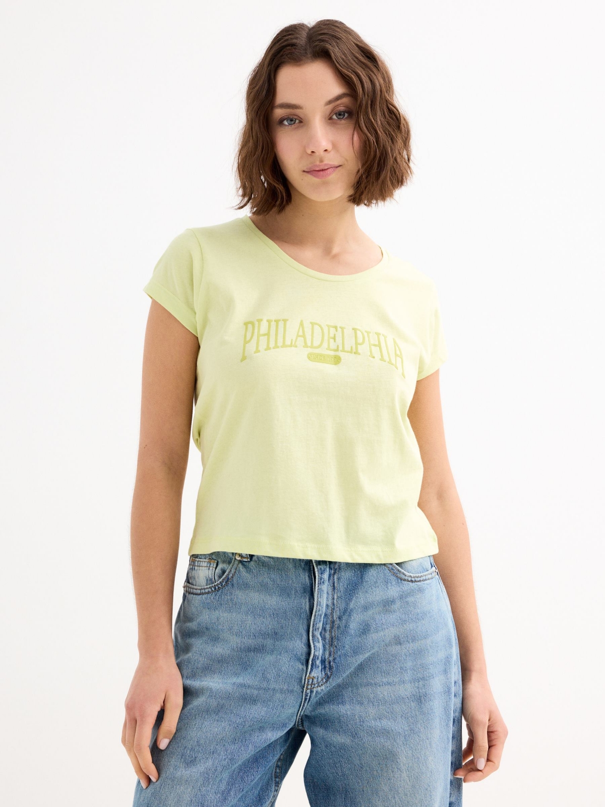 Philadelphia short sleeve t-shirt lime middle front view