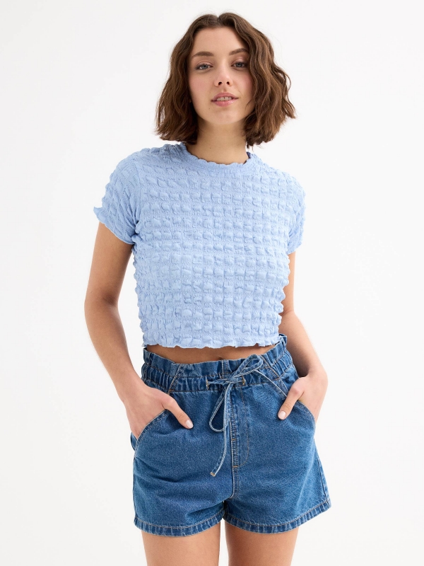 Camiseta manga corta Smock azul claro vista media frontal