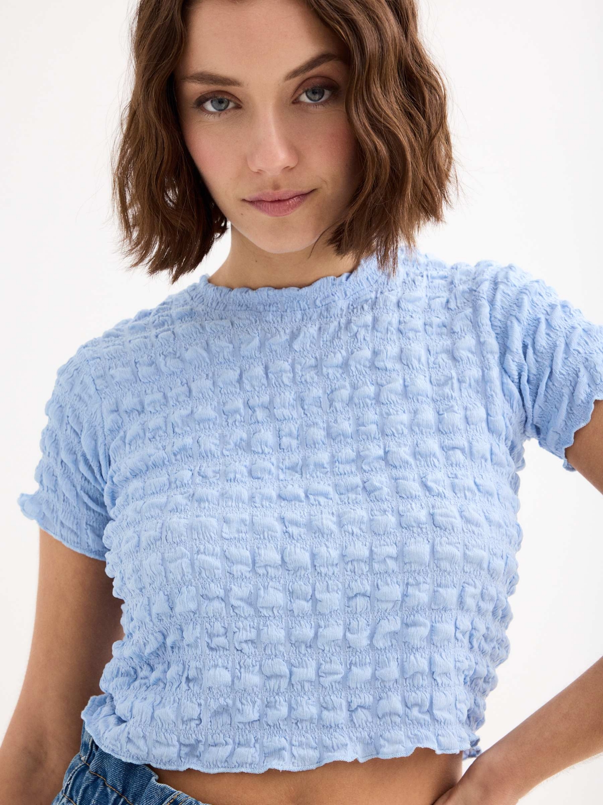 Camiseta manga corta Smock azul claro vista detalle